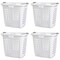 White Heavy Duty Plastic Laundry Baskets Set of 4 with Reinforced Rims and Handles
